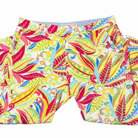 Tommy Hilfiger Y2K Tropical Floral Leaf Print Cropped Pants Multi-Color Size 10 - Picture 3 of 16